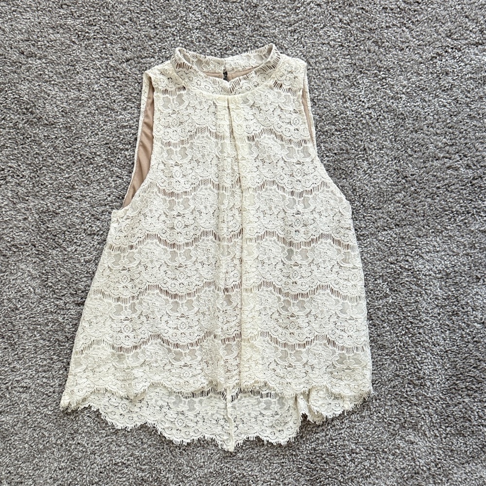 Love, Fire Lace Sleeveless Blouse - Cream - Size XS
